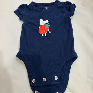 Carter’s Navy Blue Baby Onesie with Mouse and Strawberry Design